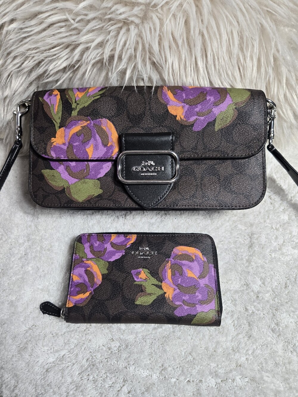 Coach Morgan Shoulder Bag In Signature Canvas With Rose Print & Matching Wallet